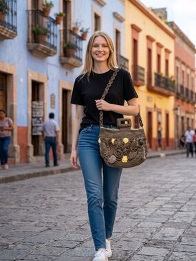 Handcrafted Brown Crochet Tote with Yellow Accents